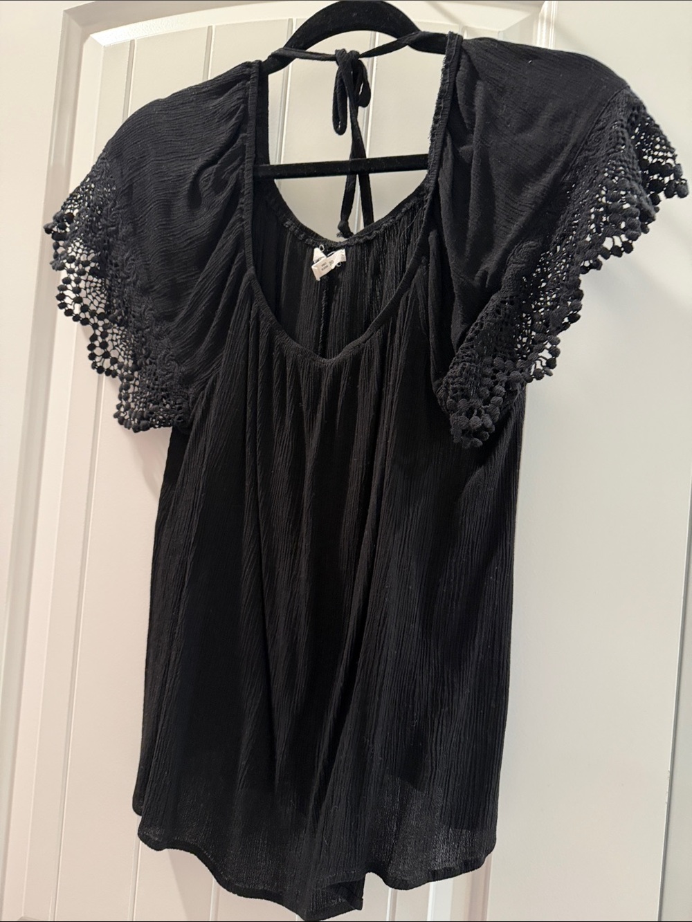 Maurices Black Crochet Flutter Sleeve Tunic Top